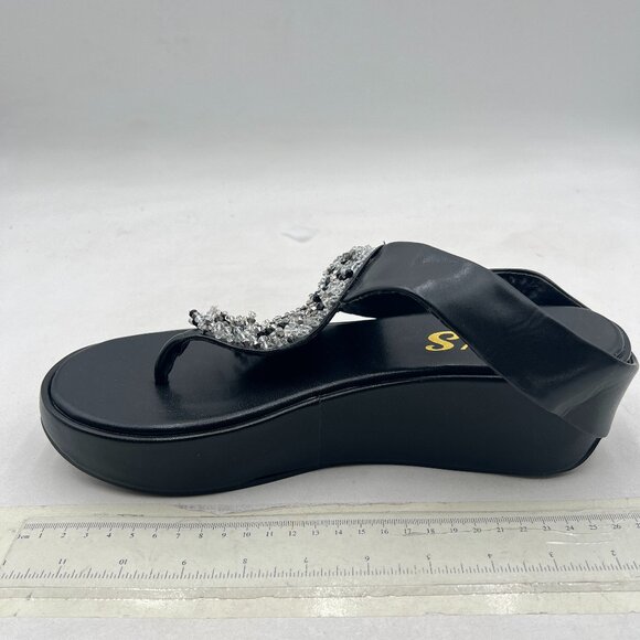 FYS Black Toe Post Slide Sandals Platform Flip Flops Beaded Thong Strap Mules - Picture 2 of 8
